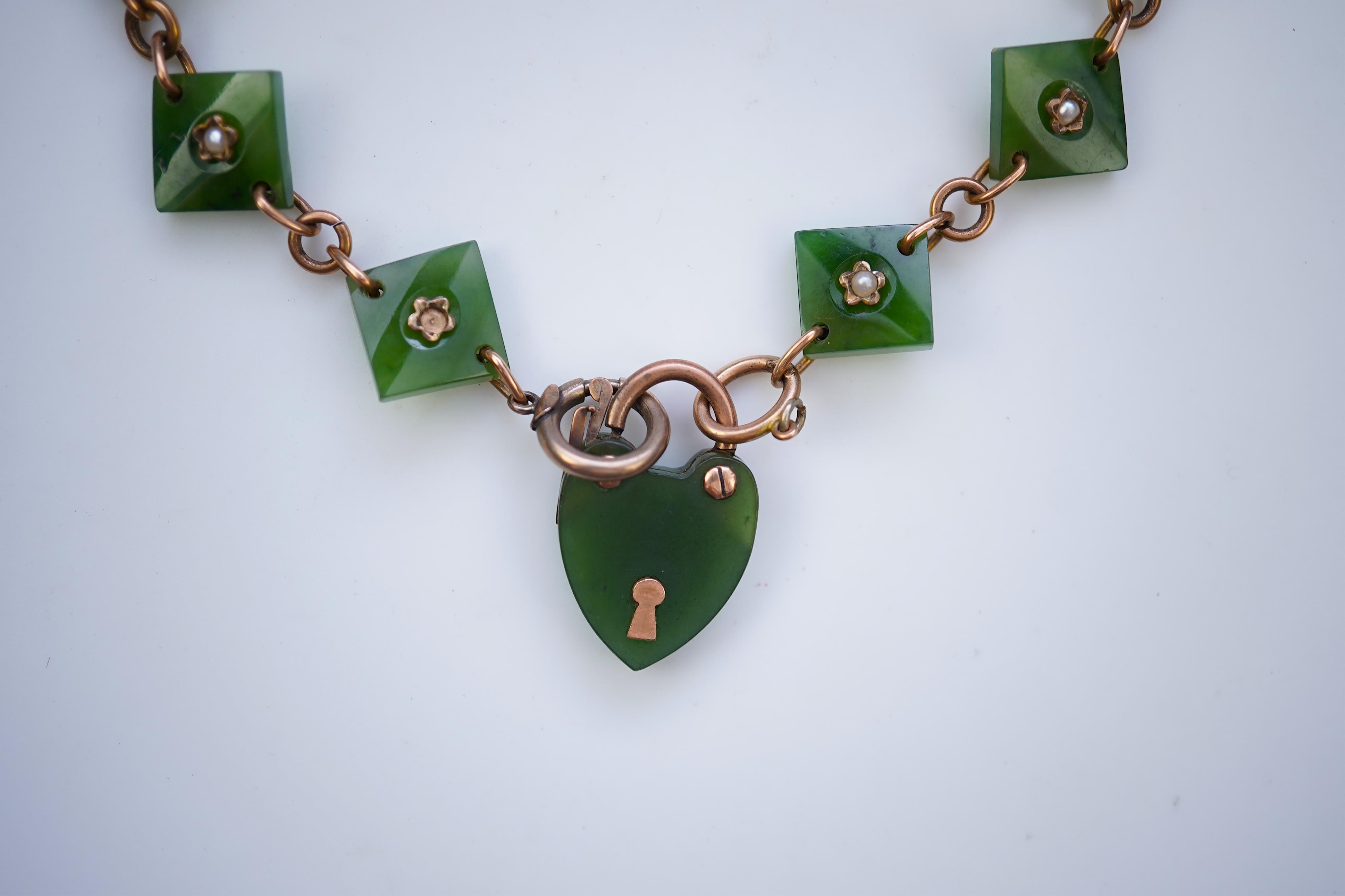 A nephrite and seed pearl bracelet, circa 1900